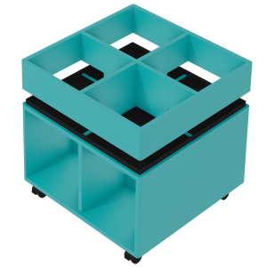 Bac à albums mobile 2 niveaux 8 cases laqué