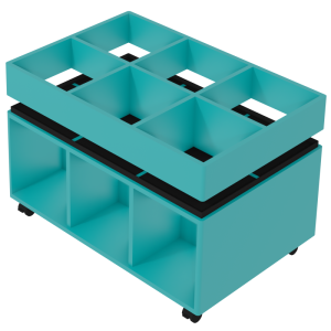 Bac à albums mobile 2 niveaux 12 cases laqué