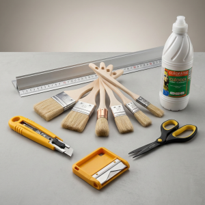 Pinceaux, colle & outils de coupe